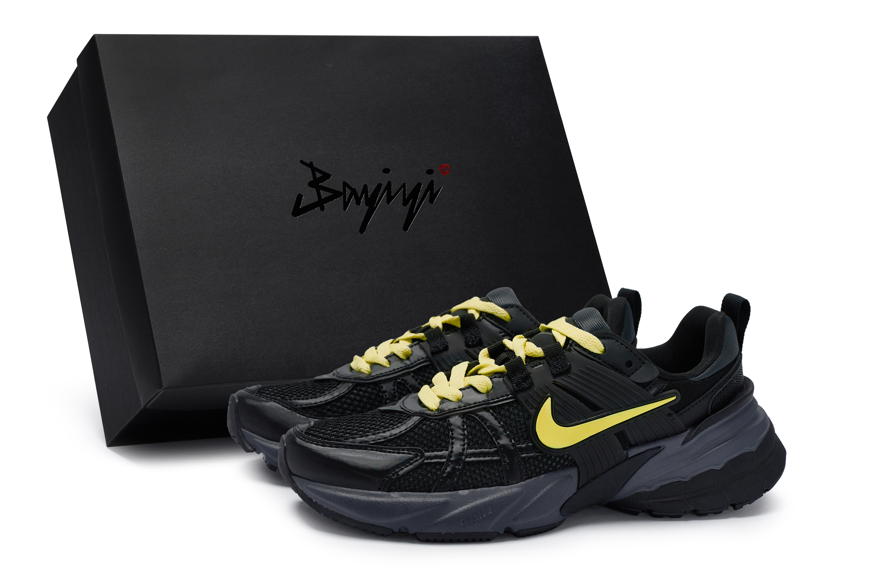 Nike V2K Run Abrasion Resistant Abrasion Resistant Low top Running Shoes Unisex Black Yellow