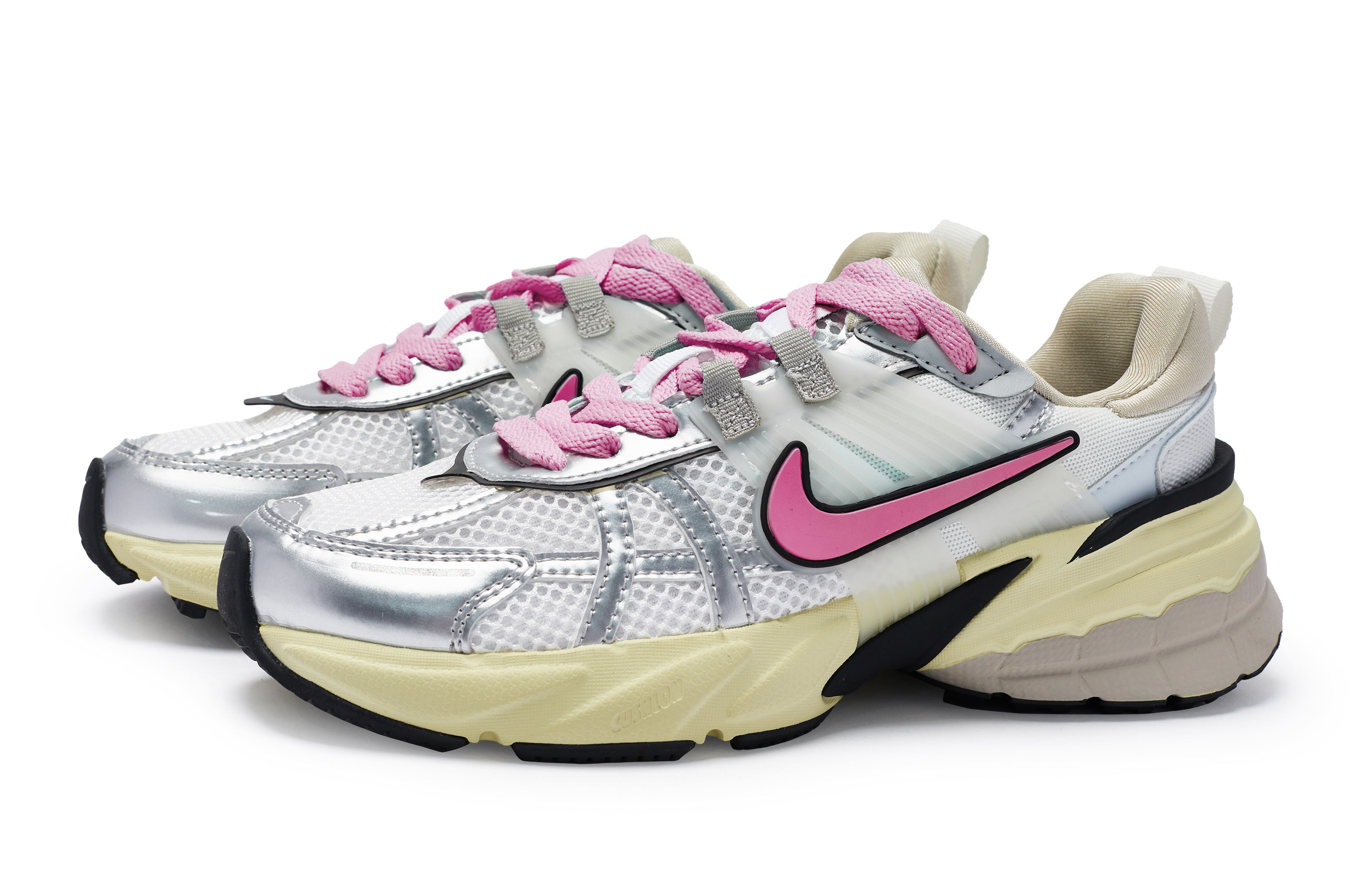 Nike V2K Run Cushioning Slip Resistant Abrasion Resistant Low top Running Shoes Women’s White Silver Rose Red