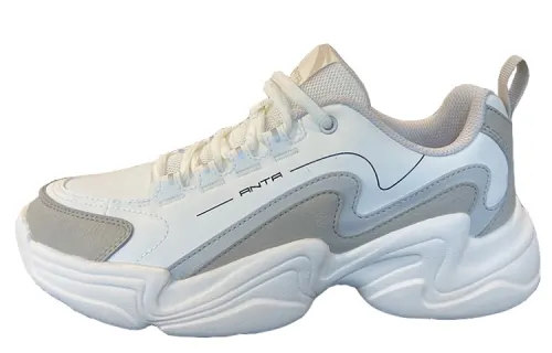 Anta Life Collection Vintage Slip Resistant, Breathable Coverage, Lightweight Low top Chunky Sneakers Men's White Gray