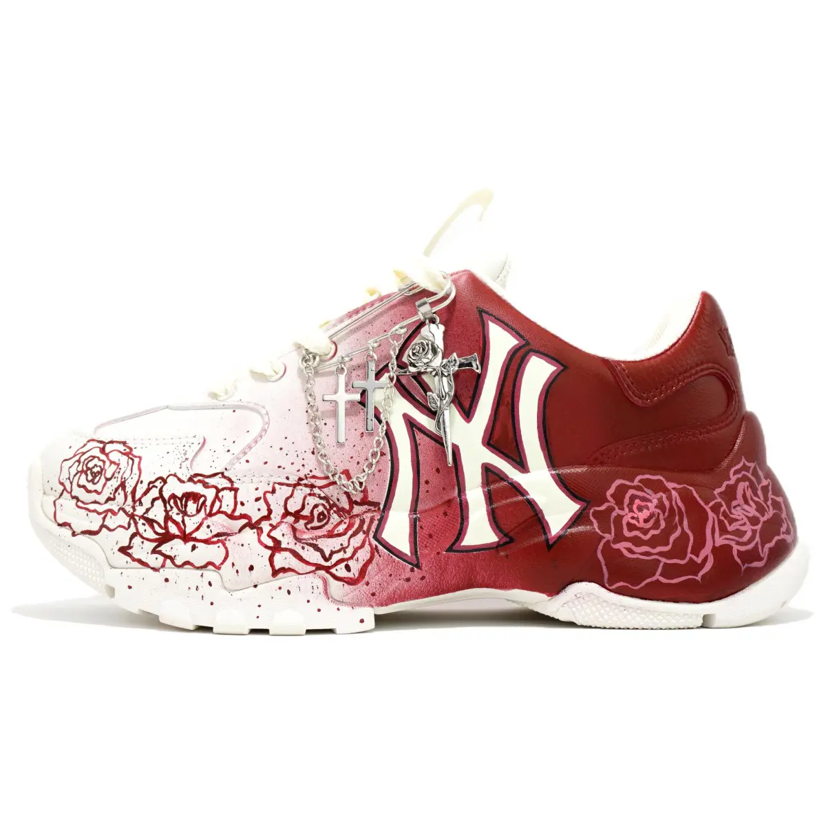 MLB Big Ball Chunky Slip Resistant, Abrasion Resistant, Height Increasing Low top Chunky Sneakers Unisex White Red