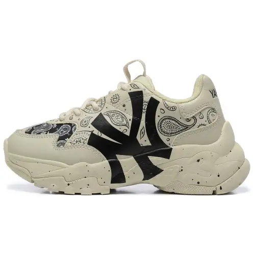 MLB Big Ball Chunky Pu Abrasion Resistant Height Increasing Low top Chunky Sneakers Unisex Beige