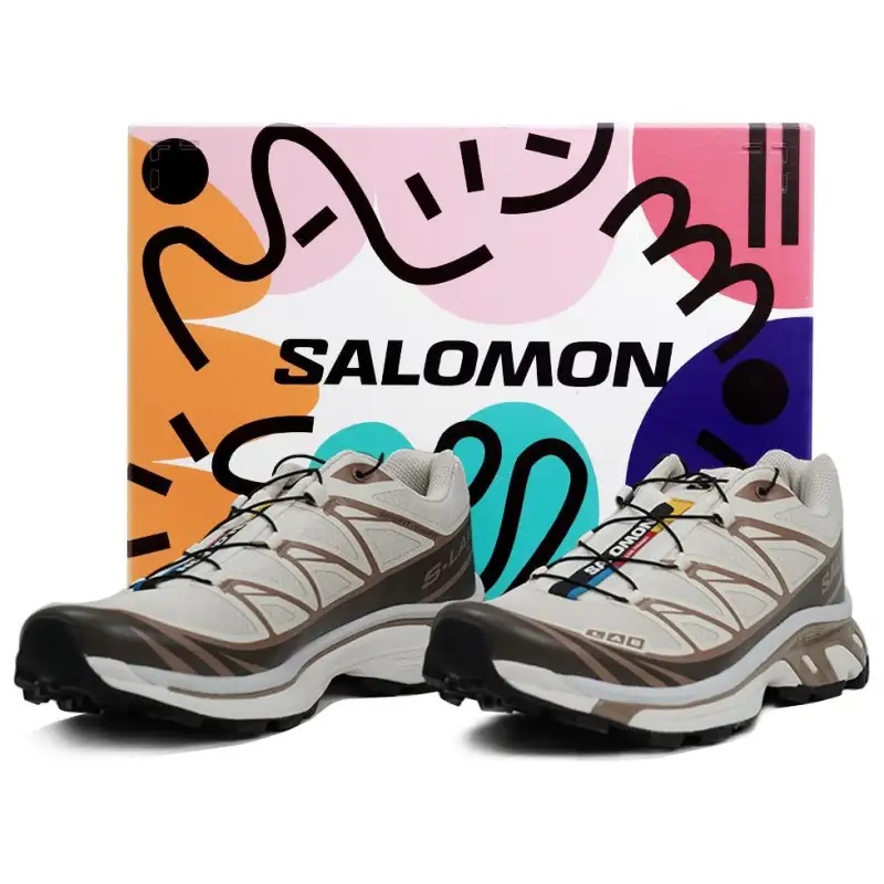 SALOMON XT 6 Cushioning Slip Resistant Abrasion Resistant Low top Running Shoes Unisex Beige Gray Umber Glacier