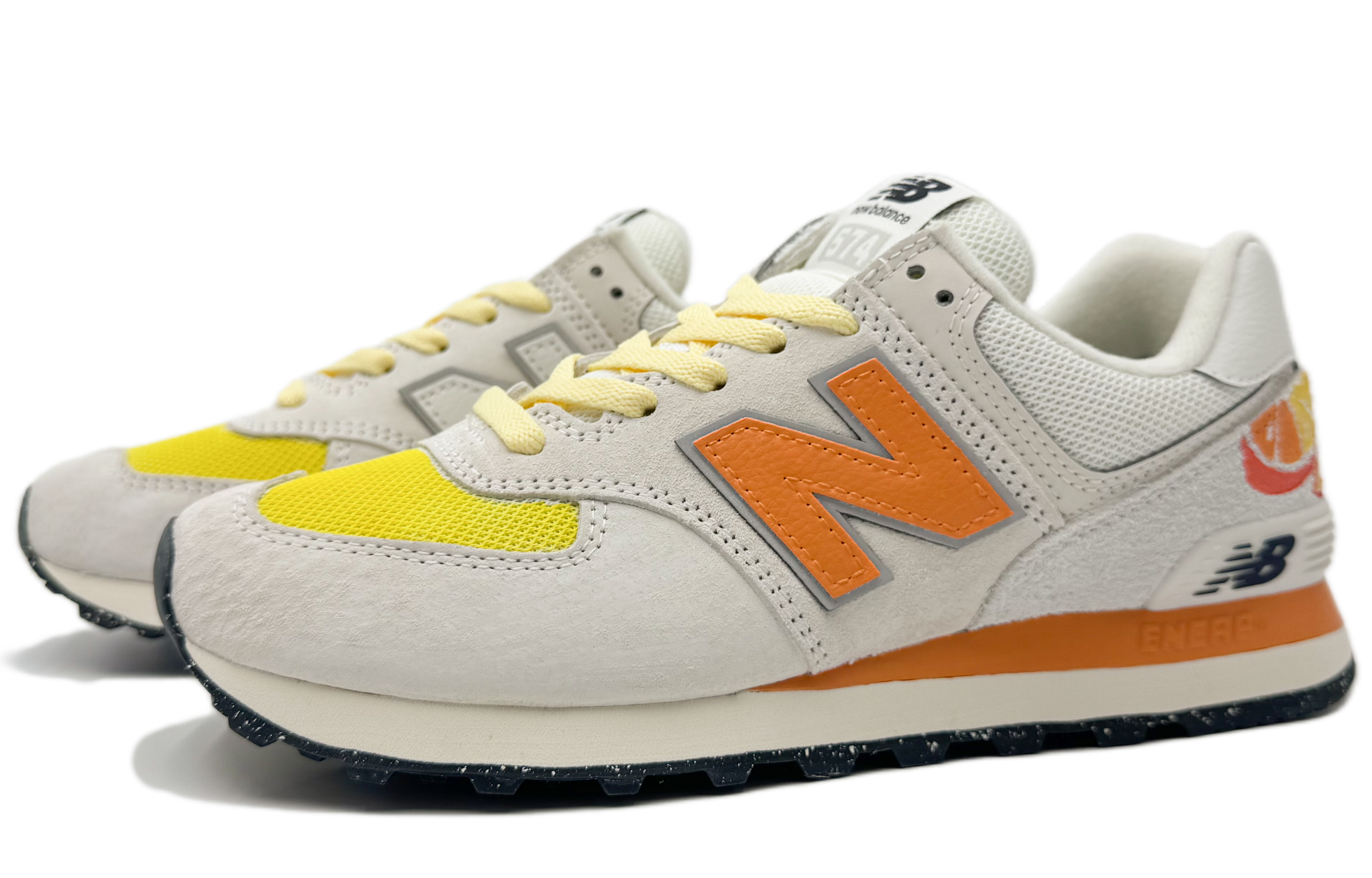 New Balance NB 574 Slip Resistant, Abrasion Resistant, Breathable, Lightweight Low top Running Shoes Unisex Gray Orange