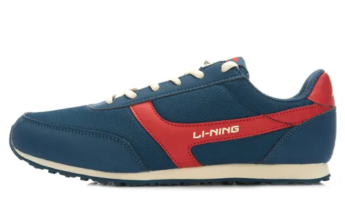 Li Ning Synthetic Leather, Mesh Cushioning Slip Resistant Abrasion Resistant Low top Running Shoes Men's Blue Red