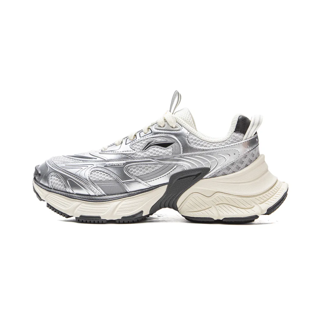 Li Ning Xingji Cushioning Abrasion Resistant Breathable Low top Chunky Sneakers Women's Gray Silver