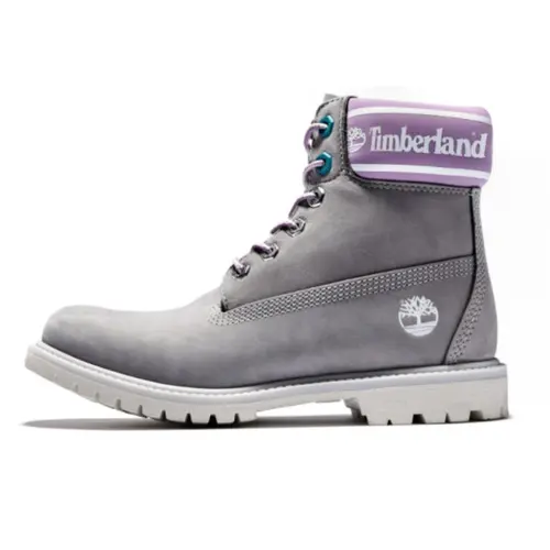 Timberland Premium 6 Inch Waterproof Boots 'Grey Nubuck With Purple Logo Collar' Women's