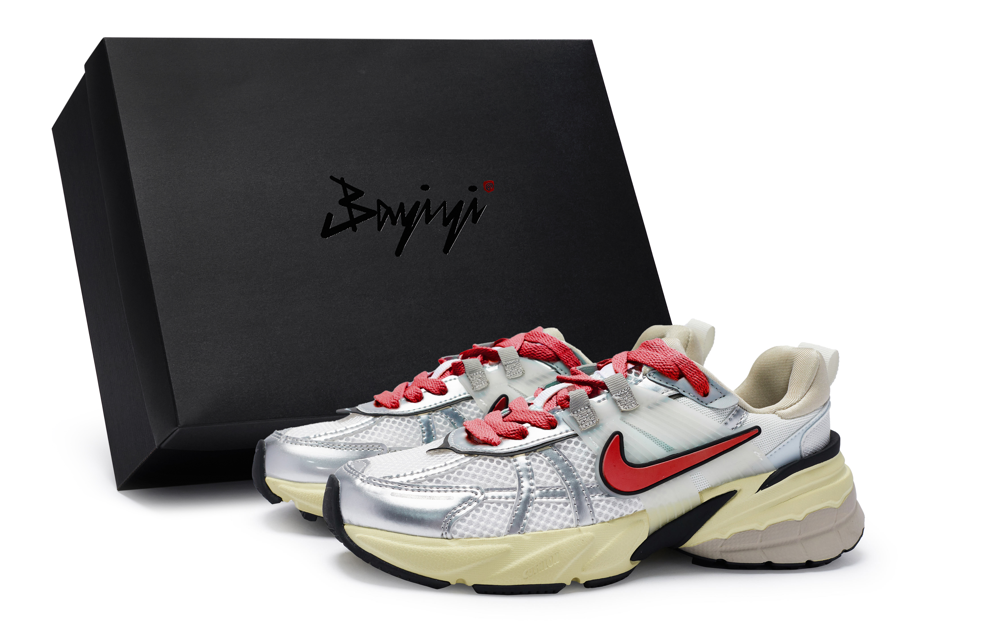 Nike V2K Run Cushioning Slip Resistant Cushioning Slip Resistant Low top Running Shoes Women’s White Silver Red