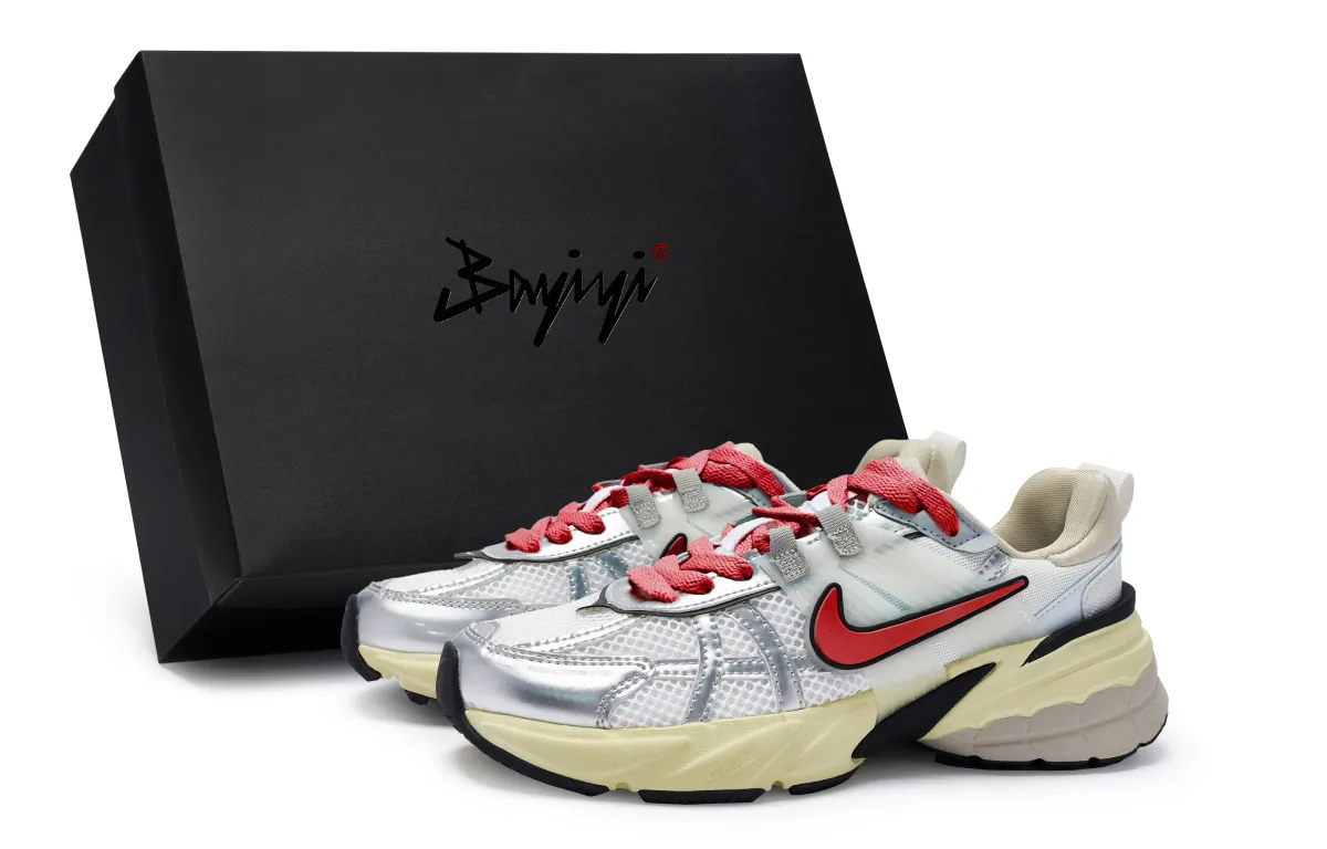Nike V2K Run Cushioning Slip Resistant Cushioning Slip Resistant Low top Running Shoes Women's White Silver Red