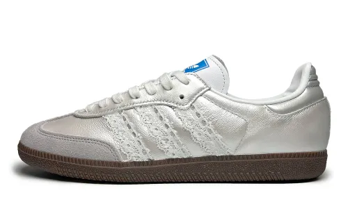 Adidas Originals SAMBA OG Slip Resistant Abrasion Resistant Low top Skateboard Shoes Unisex Silver White