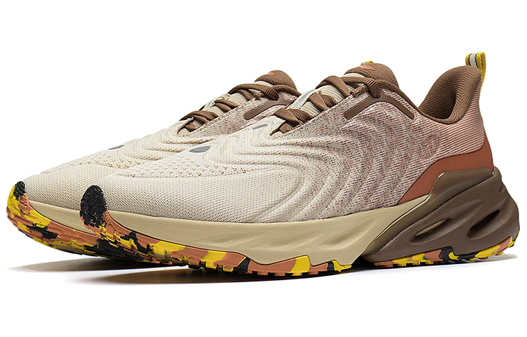 Li Ning Cushioning Slip Resistant Abrasion Resistant Breathable Lightweight Low top Running Shoes Men’s Gray Brown