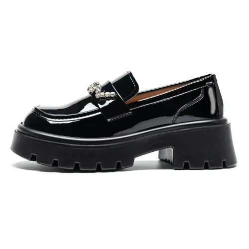 Warrior Warrior British Retro College Style Student JK Small Leather Shoes French Diamond Thick Sole Fashion Versatile Shoes Loafers 4.5cm Women