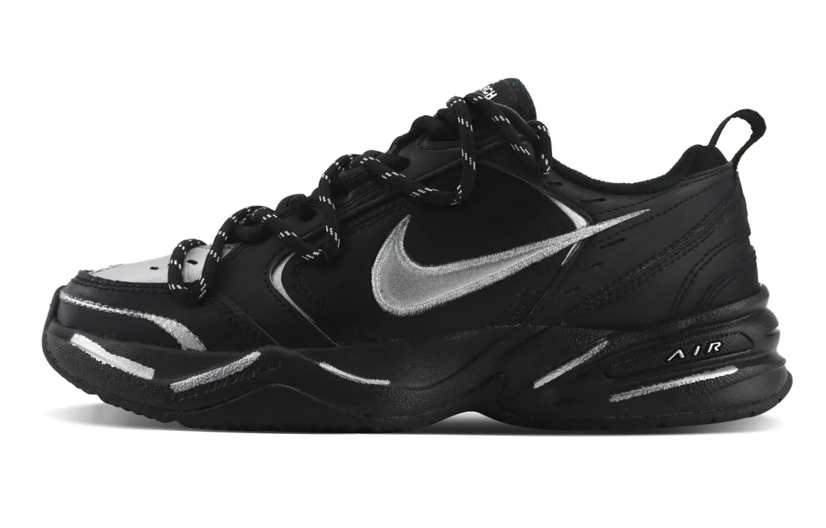 Nike Air Monarch 4 Slip Resistant, Abrasion Resistant, Lightweight Low top Chunky Sneakers Unisex Black Silver
