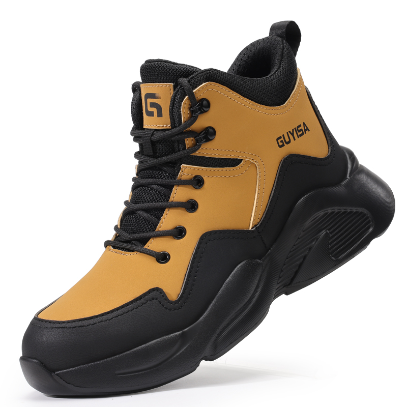 LANOUDUN Slip Resistant, Abrasion Resistant, Lightweight High top Outdoor Shoes Men’s Yellow Black