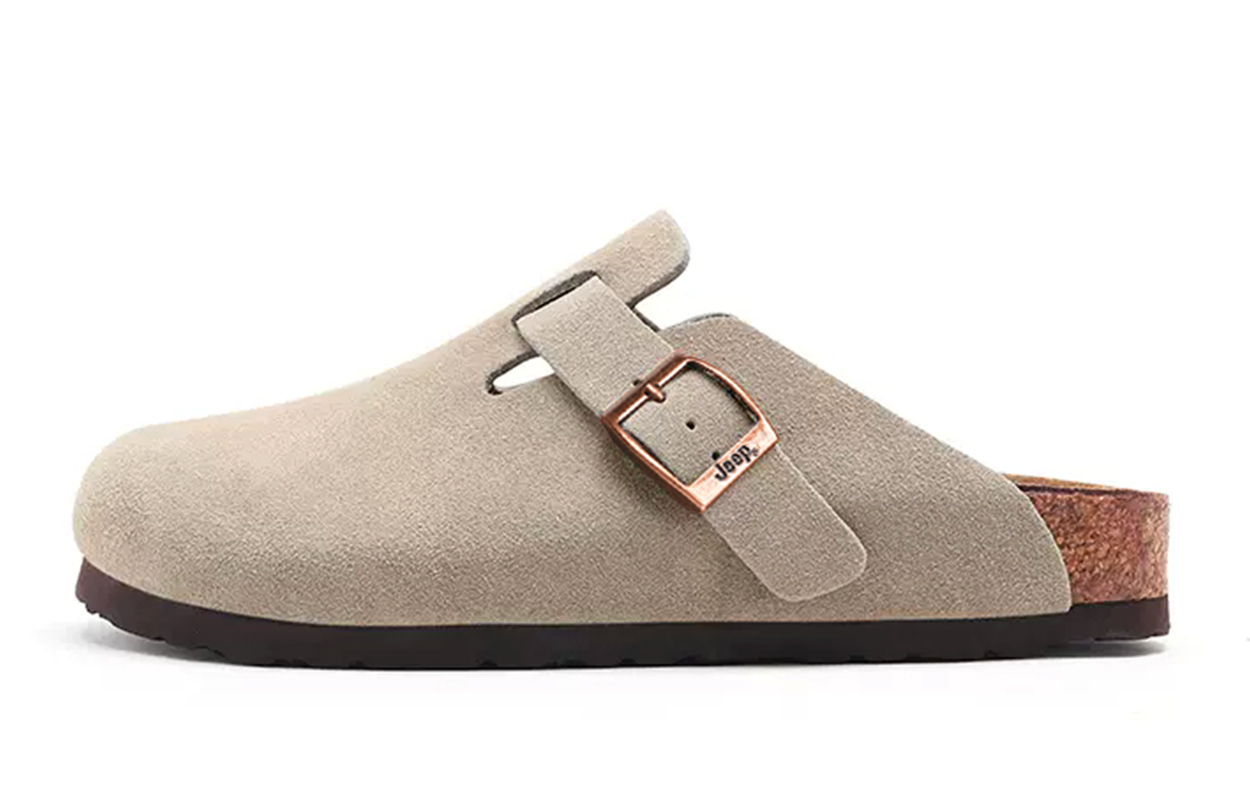 Jeep Birkenstock Cow Suede Soft Sole Couple Slip on Lazy Semi Enclosed Slippers Cork, Fleece Lined EVA Stitching