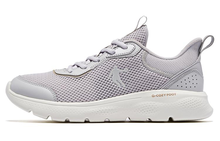 QIAODAN Cushioning Slip Resistant Abrasion Resistant Breathable Lightweight Low top Running Shoes Men’s Gray White