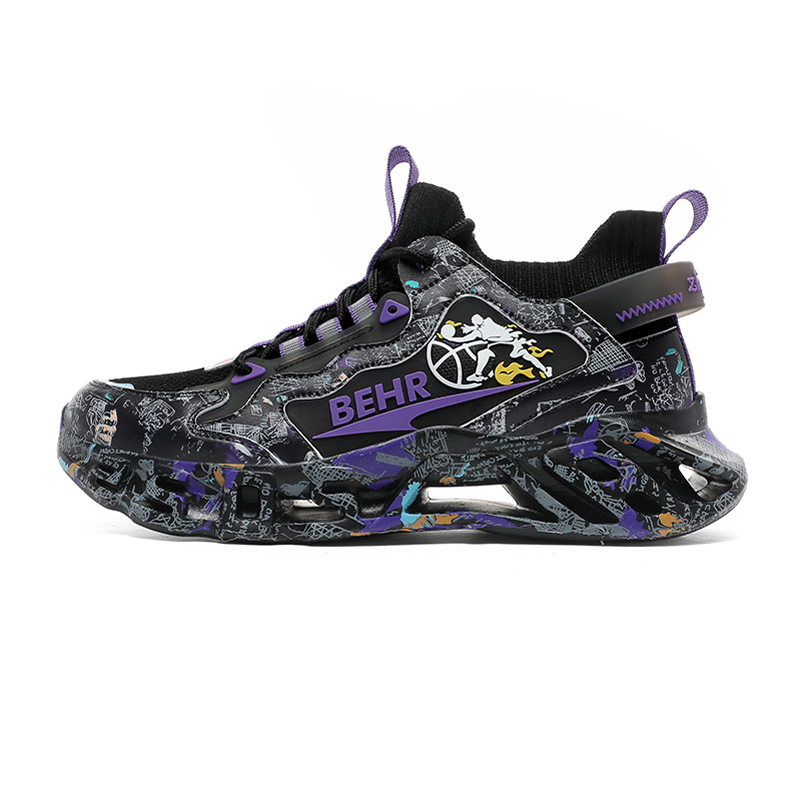 MEKY Cushioning Slip Resistant Abrasion Resistant Breathable Running Shoes Unisex Black Gold Purple