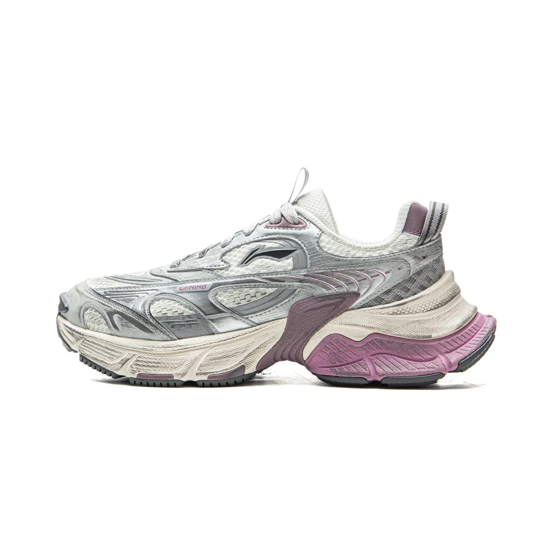 Li Ning Xingji Cushioning Abrasion Resistant Breathable Low top Chunky Sneakers Women's Ivory Silver