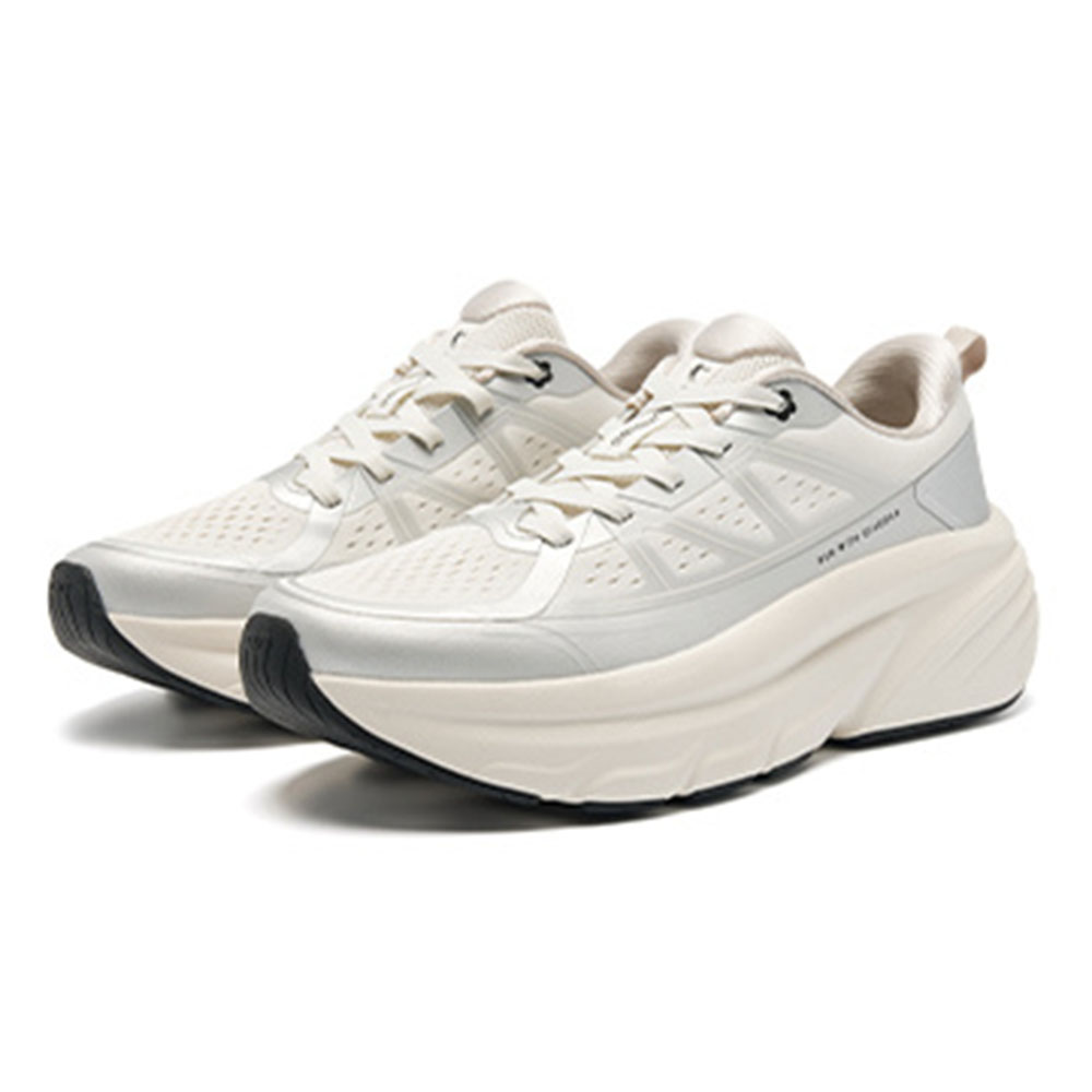 QIAODAN Cushioning Slip Resistant Breathable Low top Casual Running Shoes Women’s Silver White