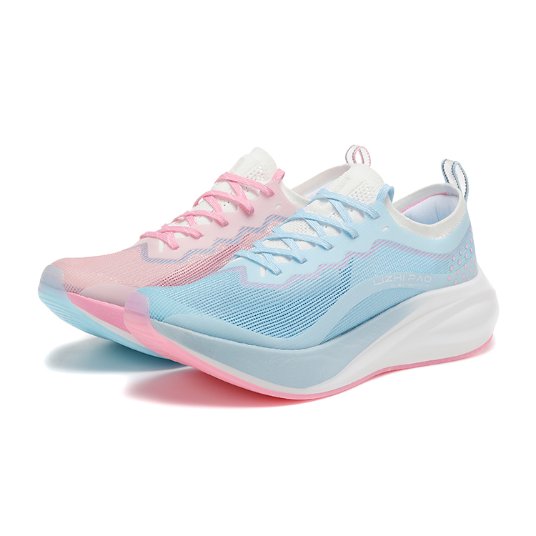 LIZHIPAO full-length nylon reinforced rib plate, super-elastic buffering, TPU shock-absorbing, non-slip, wear-resistant, breathable and wrapped, low-cut EVA supercritical marathon running shoes, same style for men and women, mandarin duck blue and pink