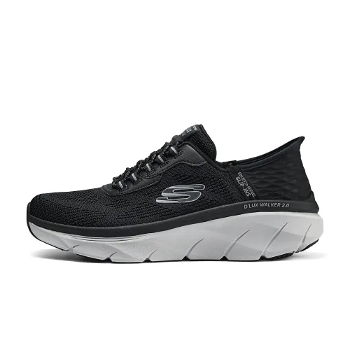 Skechers D'Lux Walker 2.0 Textile, Synthetic Leather Cushioning Low top Running Shoes Men's Black Gray