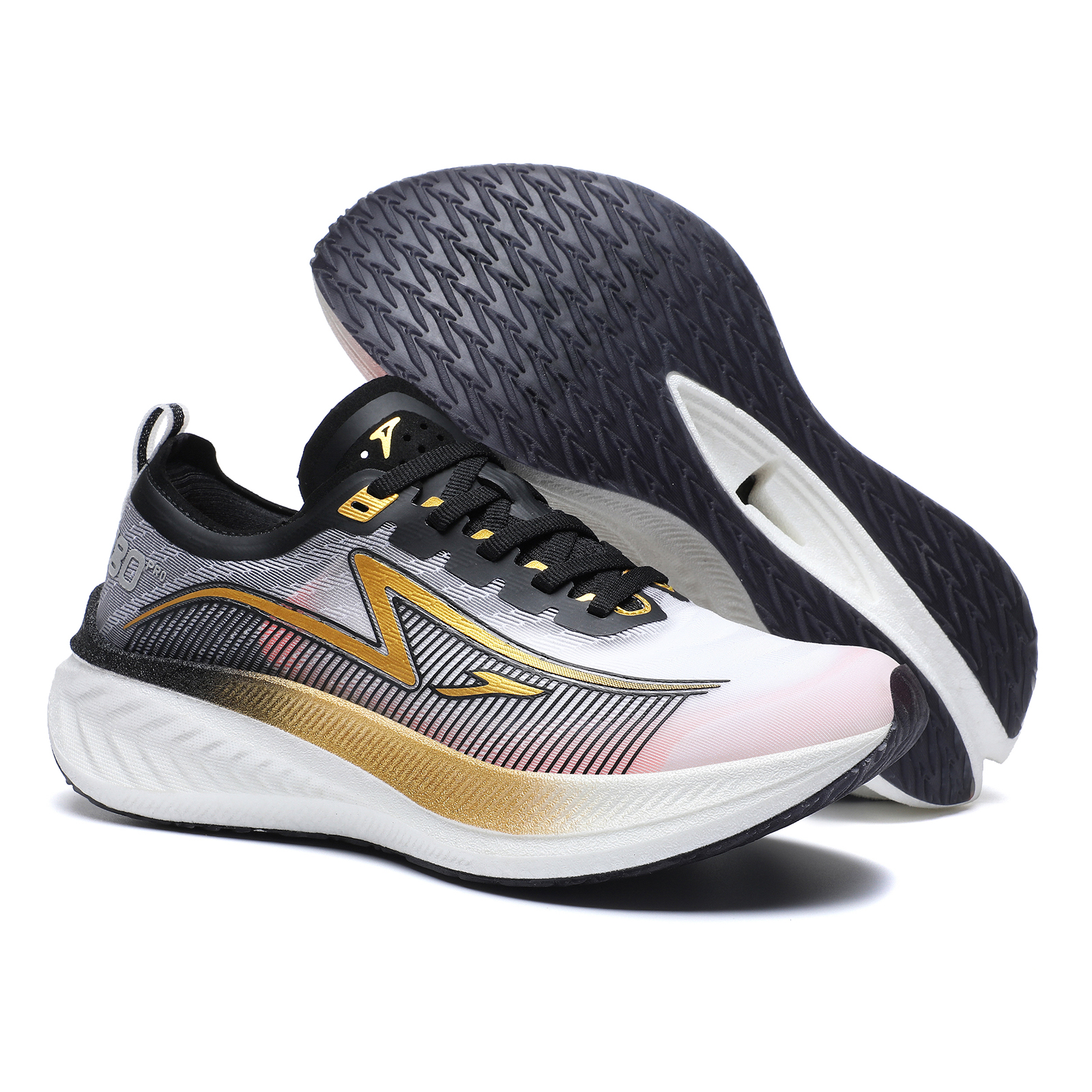 TREEPERI Cushioning Anti-Slip And Wear-Resistant Low-Top Marathon Running Shoes Unisex White Black