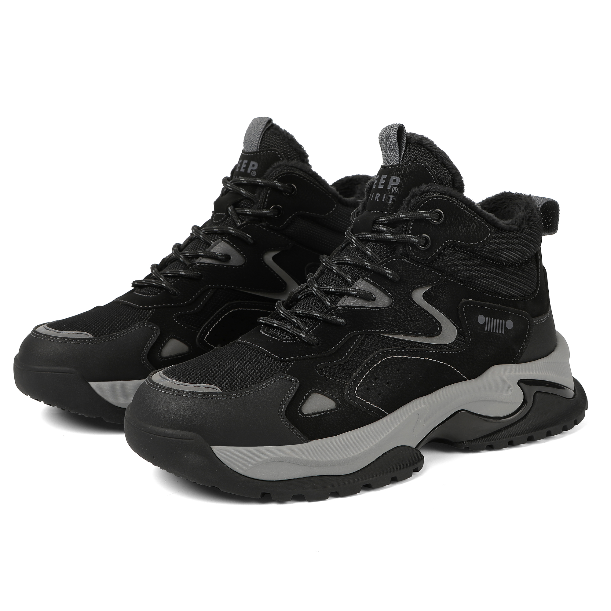 JEEP SPIRIT Black Myth Cushioning Abrasion Resistant Coverage Balance Thermal Height Increasing Mid top Outdoor Boots
