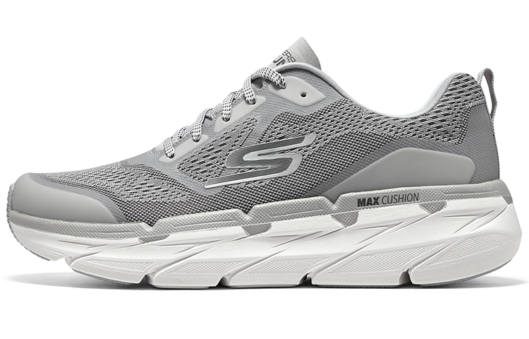 Skechers Skechers Max Cushioning series shock-absorbing rebound artificial leather wear-resistant low-top running shoes men's light gray