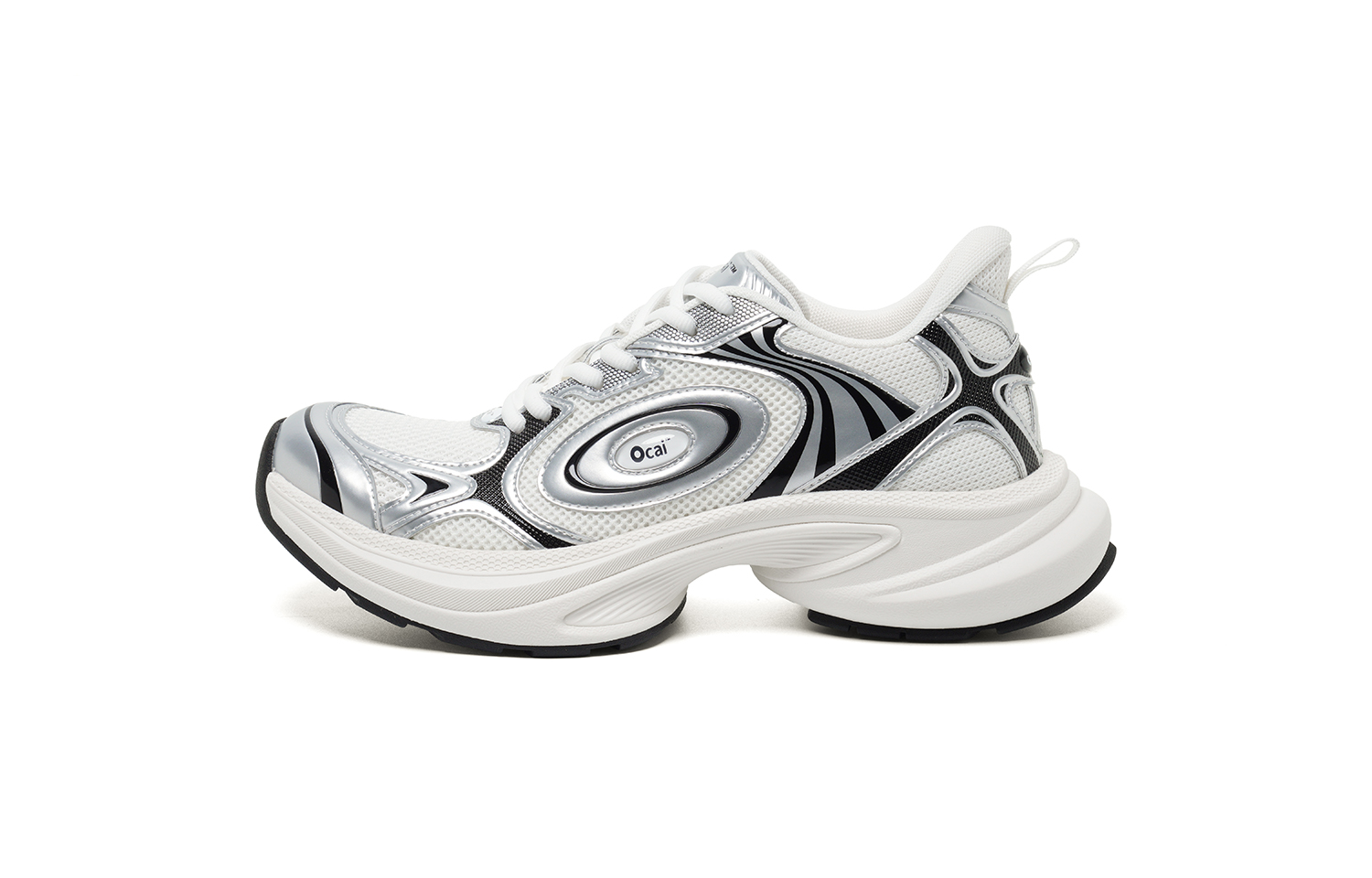 Ocai Disk Runtech Mesh, Textile, Synthetic Leather Low top Running Shoes Unisex Silver White