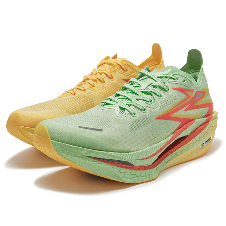 361° Flame 4 Low top Carbon Plate Marathon Training Race Running Shoes Unisex Green Yellow Mismatched