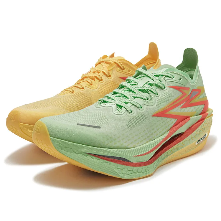 361° Flame 4 Low top Carbon Plate Marathon Training Race Running Shoes Unisex Green Yellow Mismatched