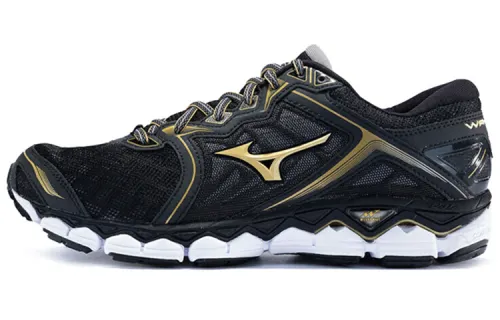 Mizuno SKY Cushioning Anti-Slip And Wear-Resistant Breathable Rebound Low-Top Running Shoes Unisex Black Gold