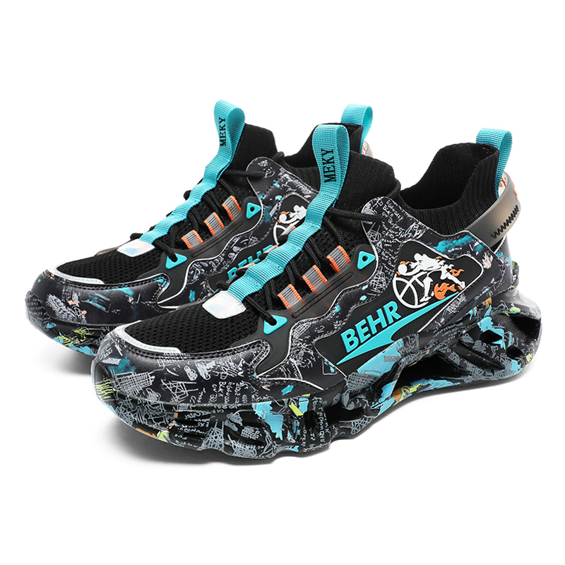 MEKY Slip Resistant Abrasion Resistant Low top Running Shoes Unisex Black Lake Green