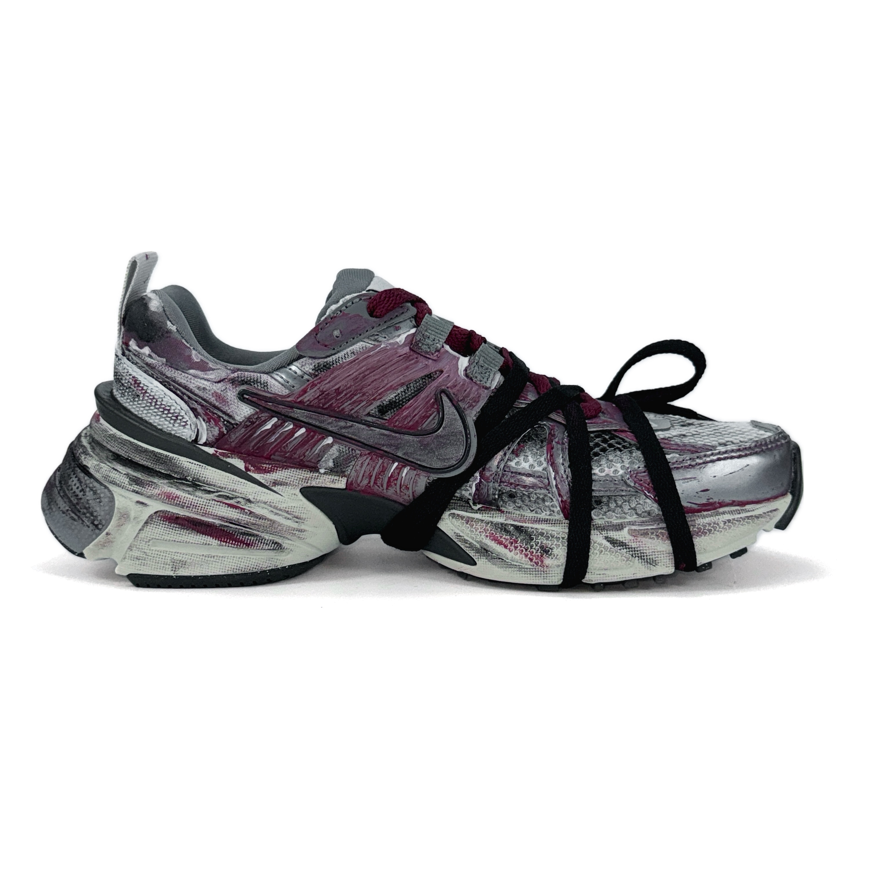Nike V2K Run Cushioning Slip Resistant Low top Running Shoes Women’s Black Burgundy