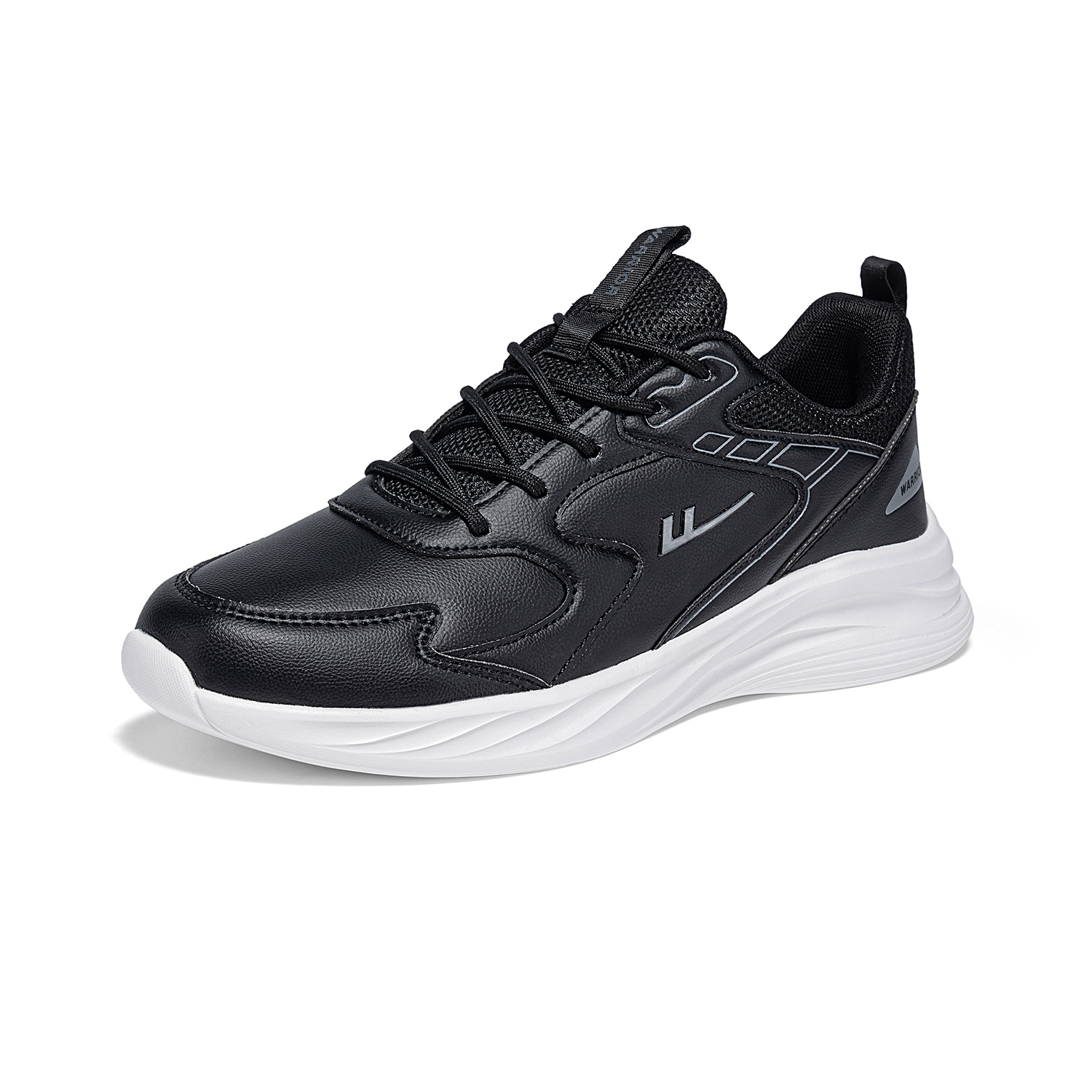 Warrior Synthetic Leather Cushioning Abrasion Resistant Lightweight Low top Running Shoes Unisex Black