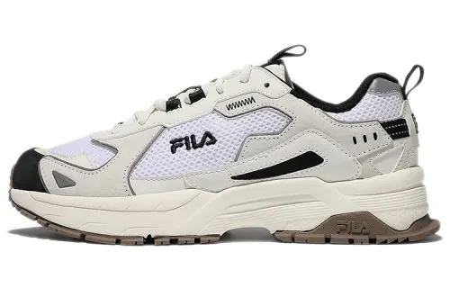 FILA Mesh, Leather Low top Casual Running Shoes Unisex White And Black Coffee Korean Style