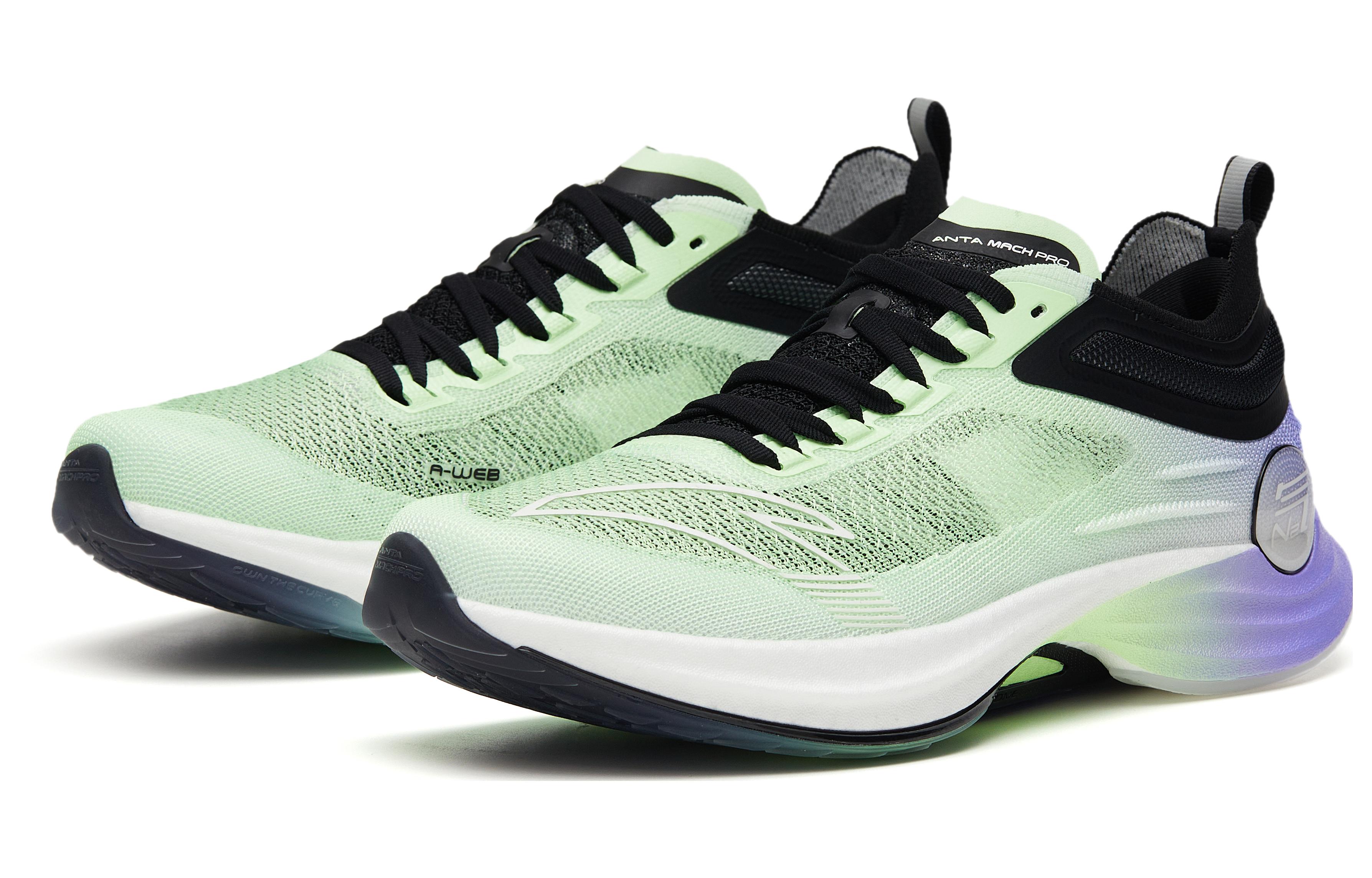 Anta Mach Pro Casual Cushioning Slip Resistant Low top Running Shoes Men’s Green Purple Black