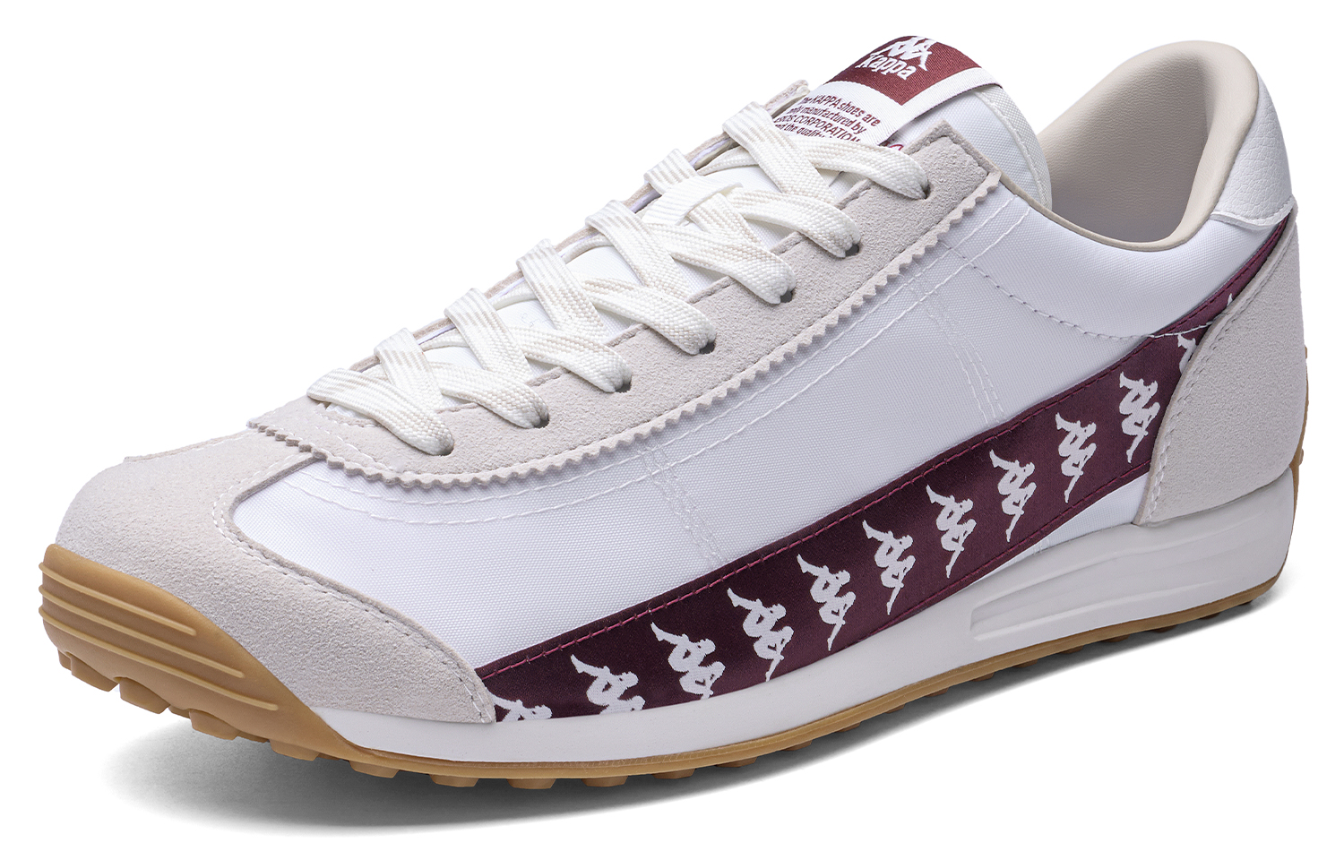 Kappa Textile, Synthetic Leather Slip Resistant Abrasion Resistant Low top Running Shoes Unisex Classic White