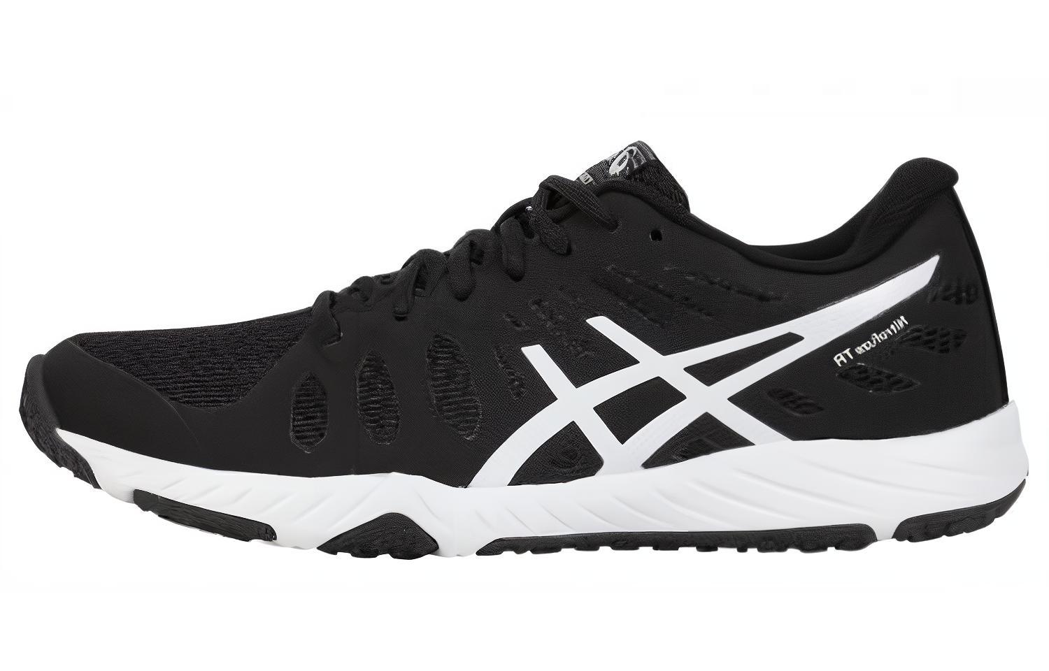 Asics Nitrofuze Comfortable Textile, Synthetic Leather Low top Running Shoes Women's Black White