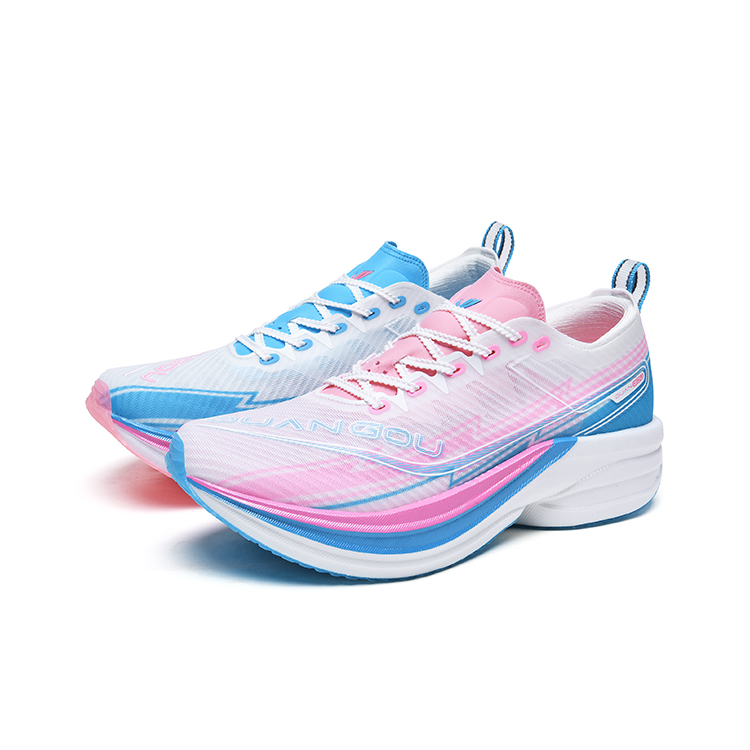 DUANGOU Cushioning Slip Resistant Abrasion Resistant Support Low top Marathon Running Shoes Unisex Blue Pink Mismatched