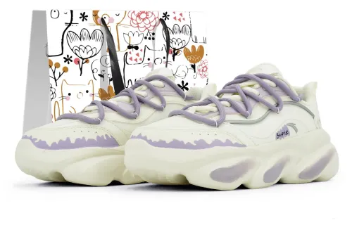 Anta Cat Paw Cushioning Abrasion Resistant Coverage Low top Chunky Sneakers Women's White Purple