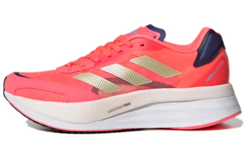 Adidas Adizero Boston 10 Comfortable and fashionable mesh wear-resistant non-slip lightweight low top long-distance running shoes for women red gold and white