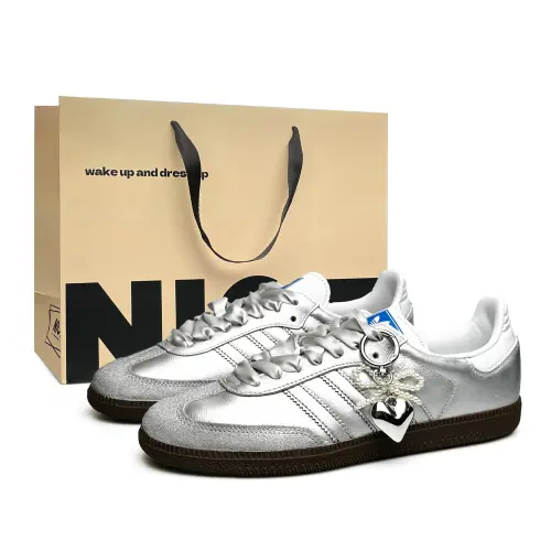 Adidas Originals SAMBA OG Moonlight Ballet Silver Ribbon Lightweight Low top Skateboard Shoes Unisex Silver