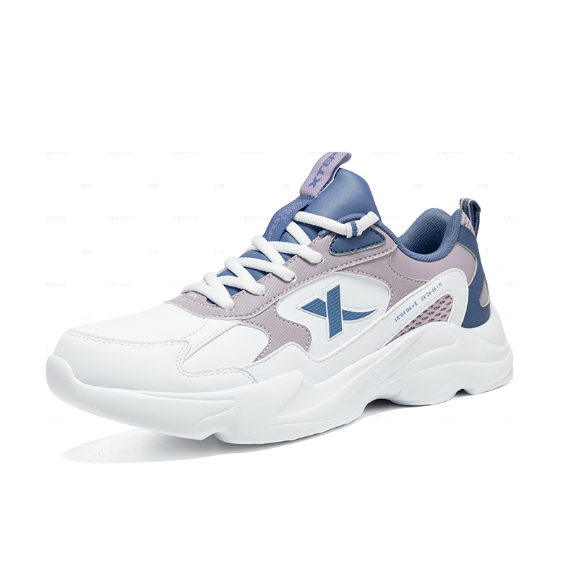 XTEP Abrasion Resistant Cushioning Low top Casual Running Shoes Women’s New White Bellflower Purple Blue