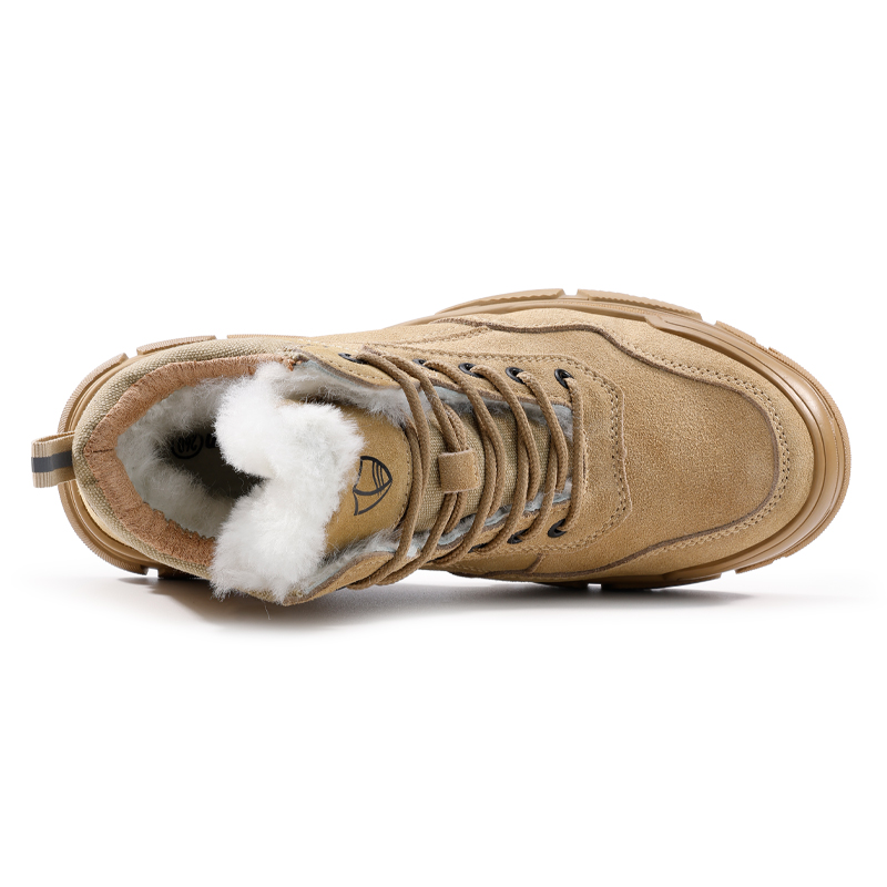 LANOUDUN Fleece Lined Comfortable Fit Wear resistant And Waterproof High top Outdoor Shoes Unisex Khaki