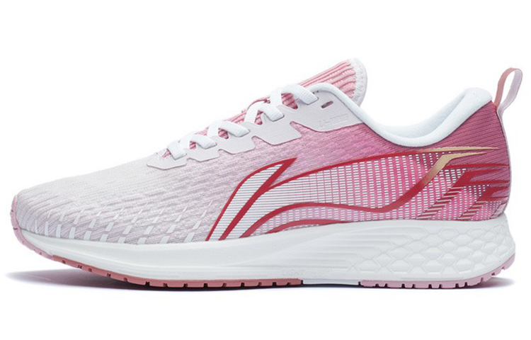Li Ning Fabric Slip Resistant And Breathable Low top Running Shoes Women's White Red