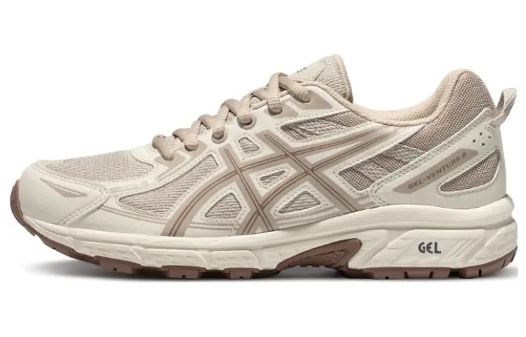 ASICS Gel Venture 6 Textile, Synthetic Leather Abrasion Resistant Breathable Low top Running Shoes Women's Beige Gray