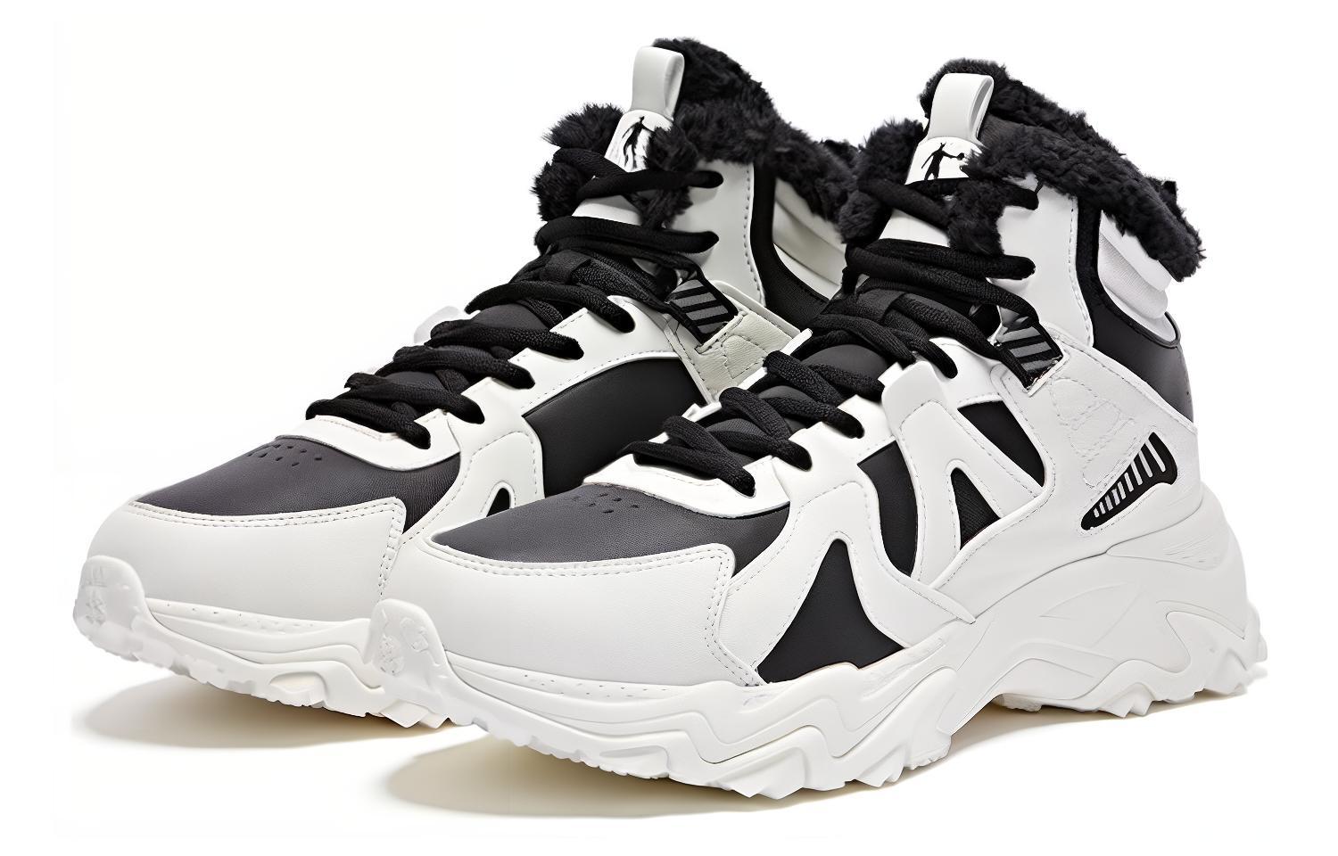QIAODAN Fleece Lined Comfortable Cushioning, Wear Resistant High top Running Shoes Men’s White Black