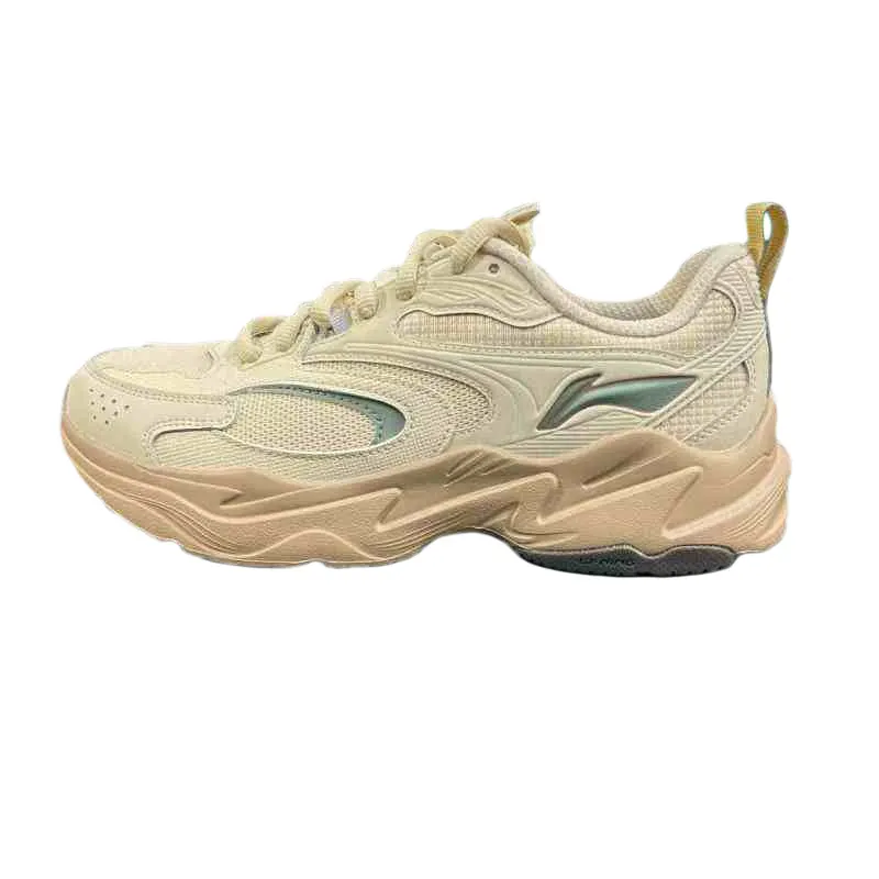 Li Ning Cushioning Slip Resistant Abrasion Resistant Low top Chunky Sneakers Men's Beige Green