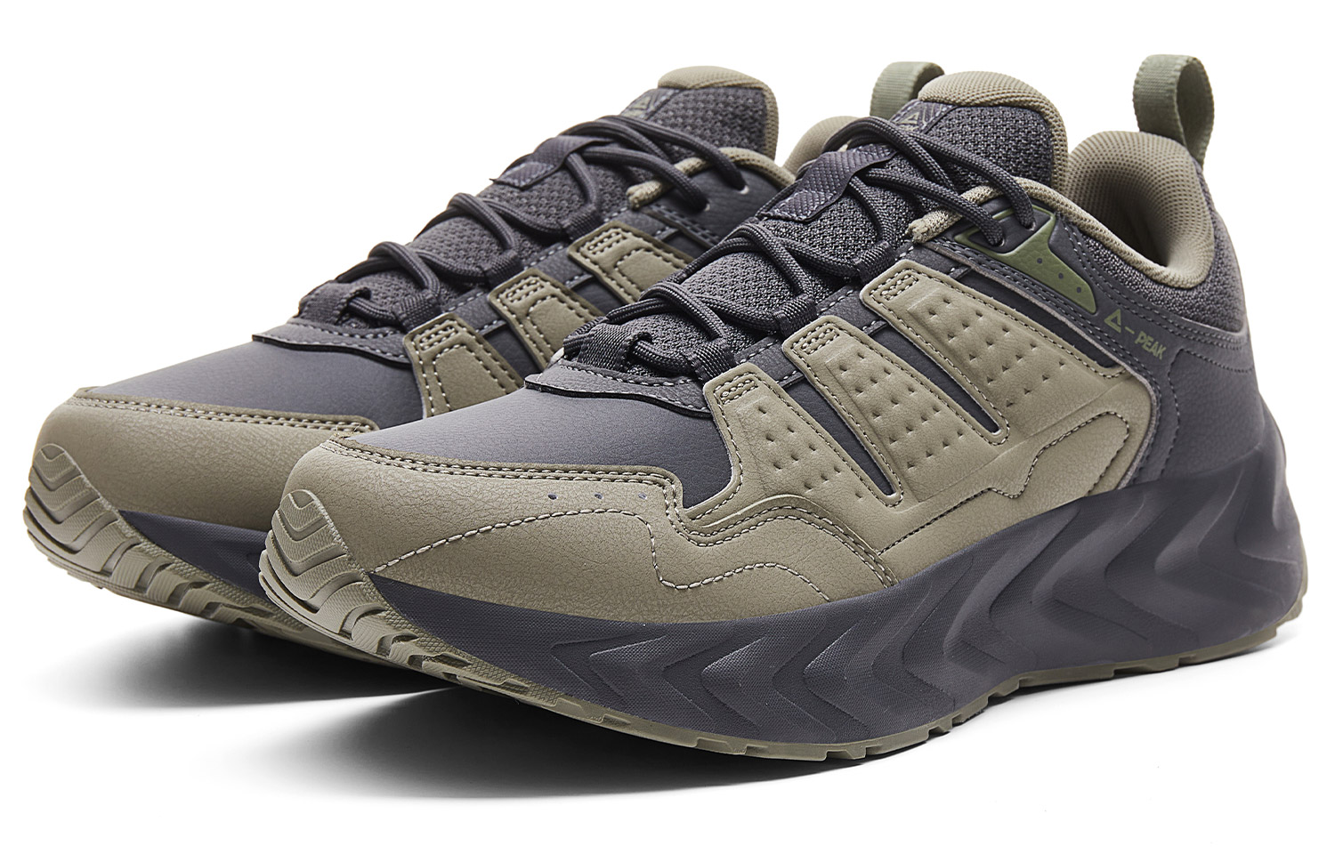 PEAK Textile, Synthetic Leather Low top Casual Running Shoes Men’s Gray Cyan