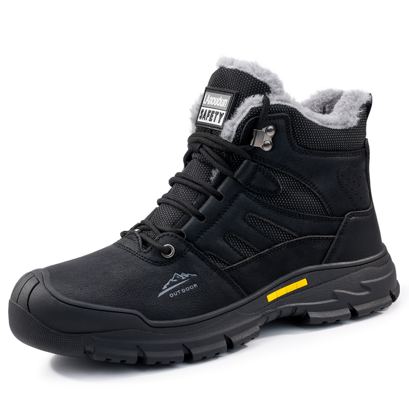 LANOUDUN Fleece Lined, Fashion Comfortable Waterproof And Impact Resistant High top Outdoor Shoes Unisex Black